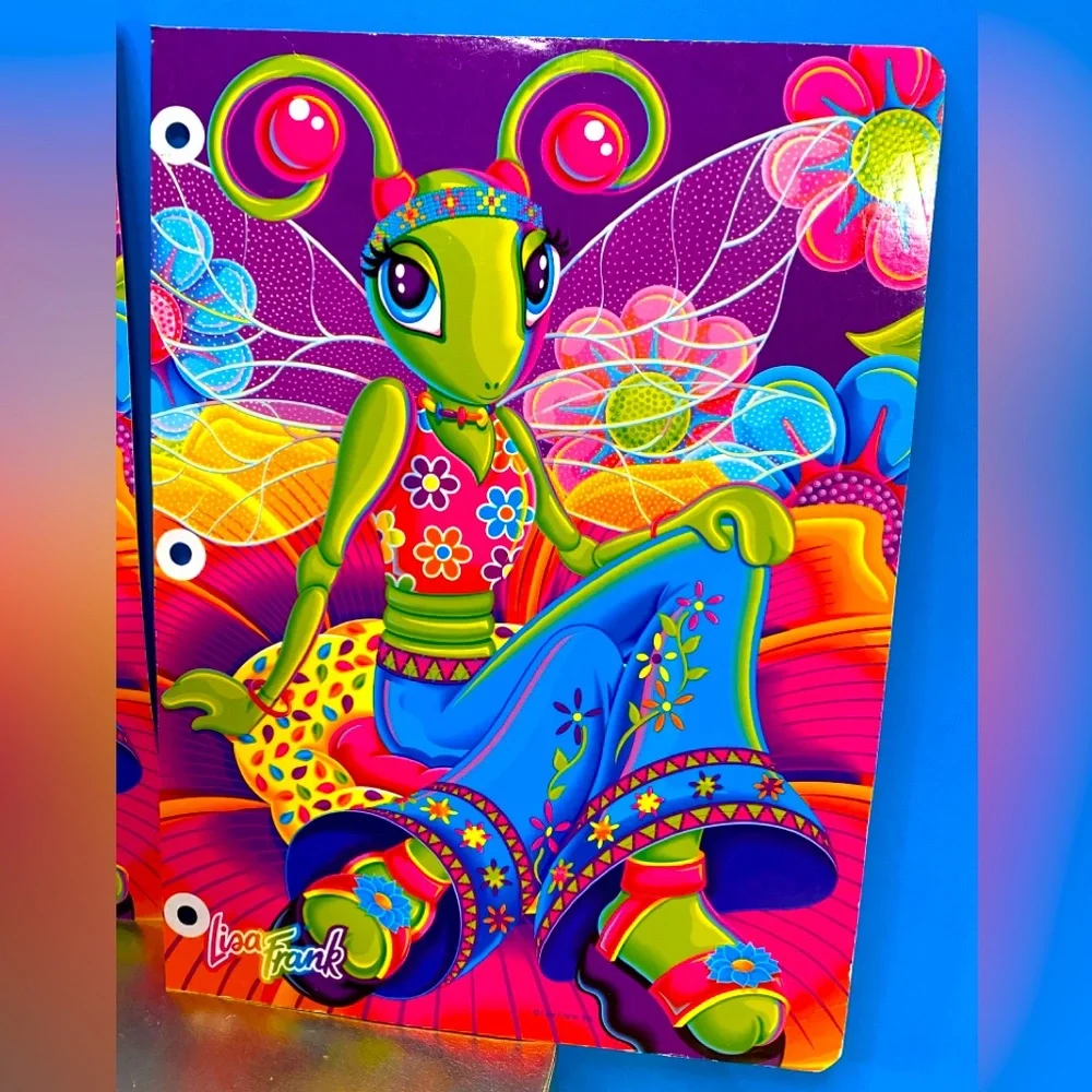LISA FRANK VTG FANTASTIC WORLD DIVA DRAGONFLY 3 HOLE BINDER DIVIDERS SET OF 2